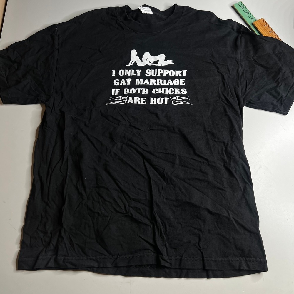 Alstyle Graphic Tee Black XL Funny Gay Marriage Humorous T-Shirt Streetwear